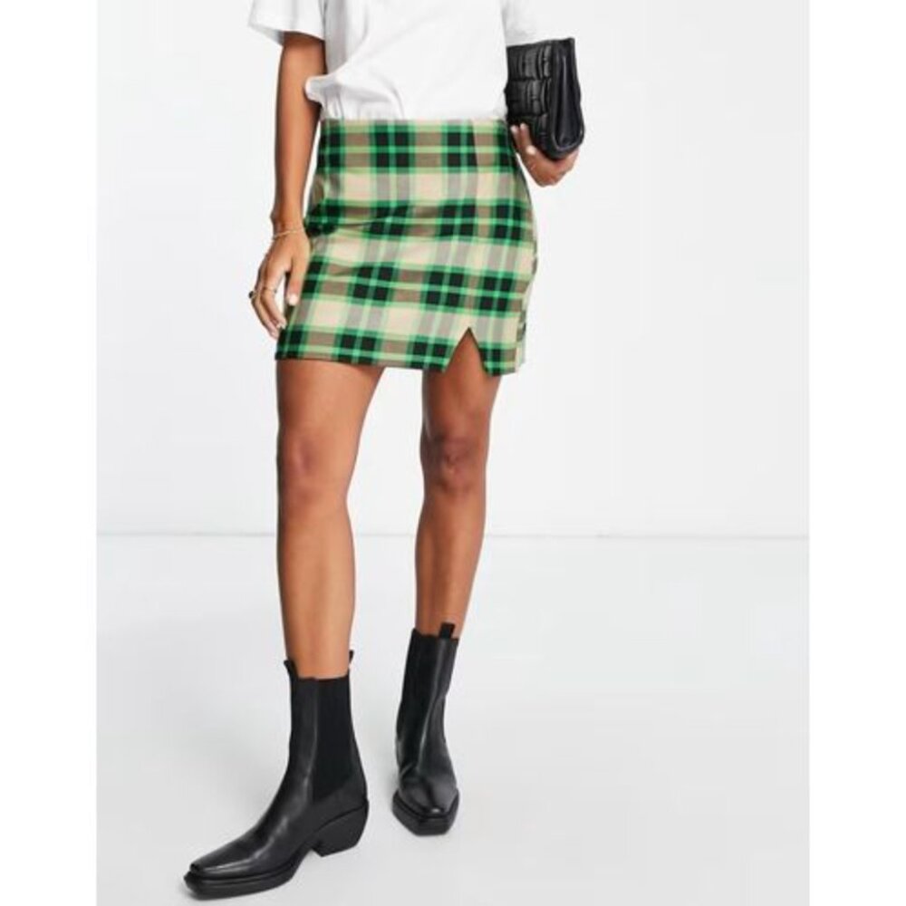 River Island green check mini skirt size US 8 NWT